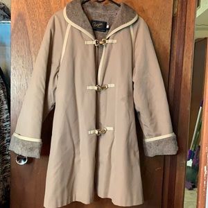 Sharpee Designer Collection 70’s Tan Faux Fur lined Long Jacket, gold clasps